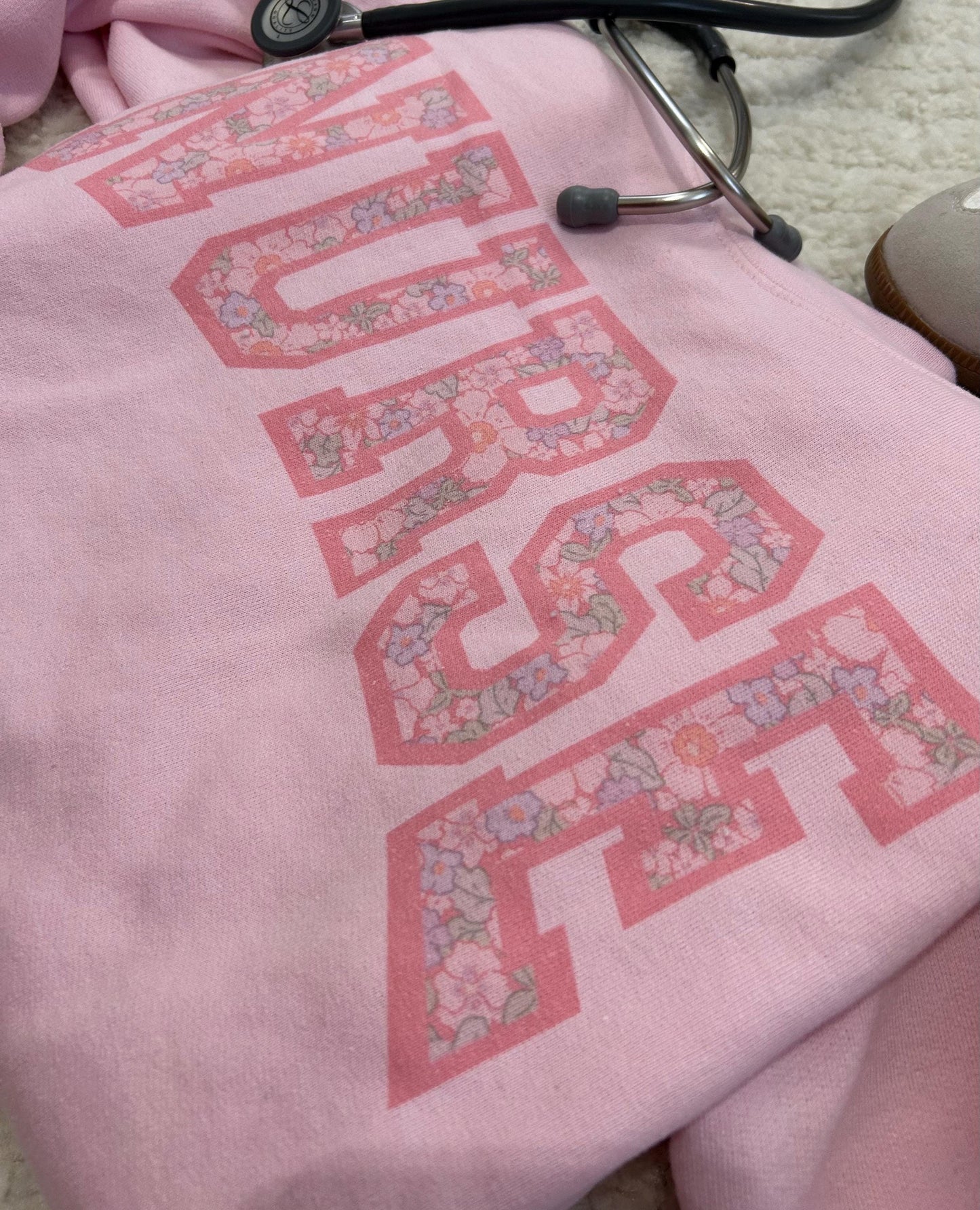 Nurse - Pink Floral crewneck sweatshirt
