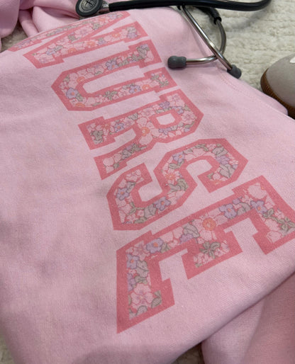 Nurse - Pink Floral crewneck sweatshirt