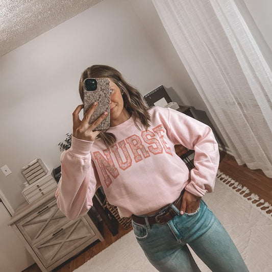 Nurse - Pink Floral crewneck sweatshirt