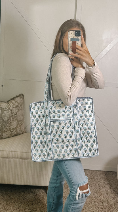 Carolina Large Quilted Zipper Tote Bag