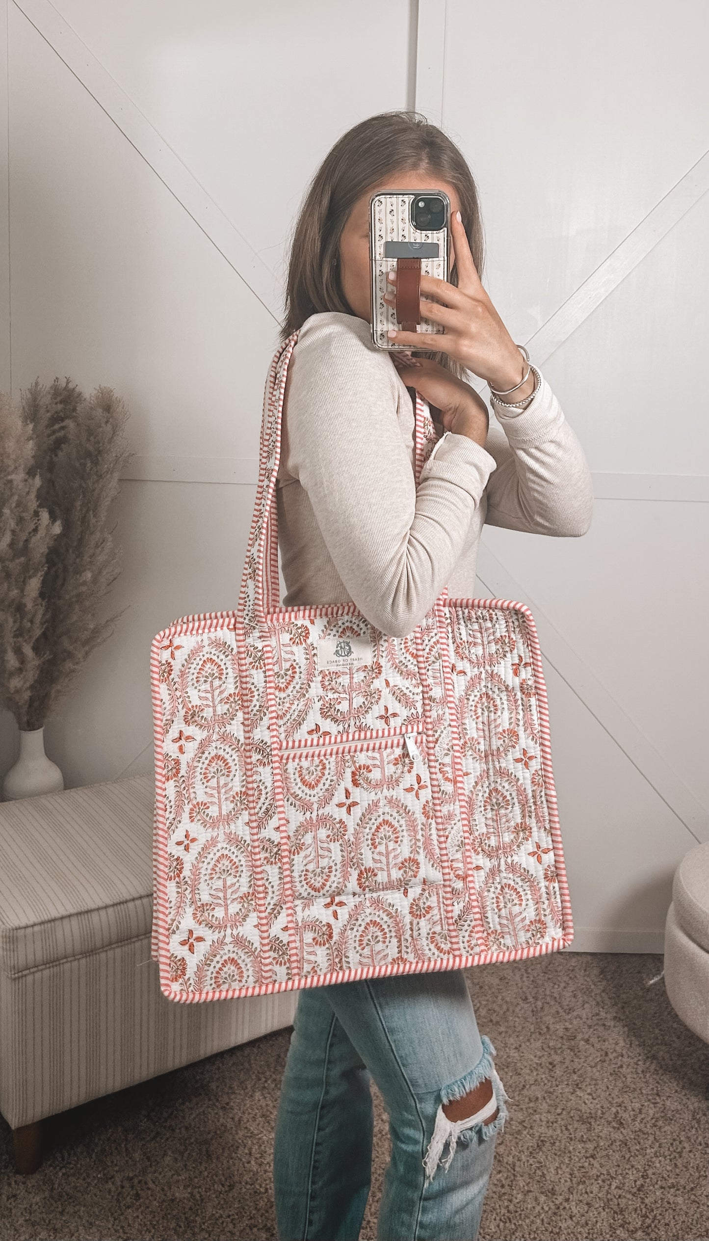 Dahlia Large Quilted Zipper Tote Bag