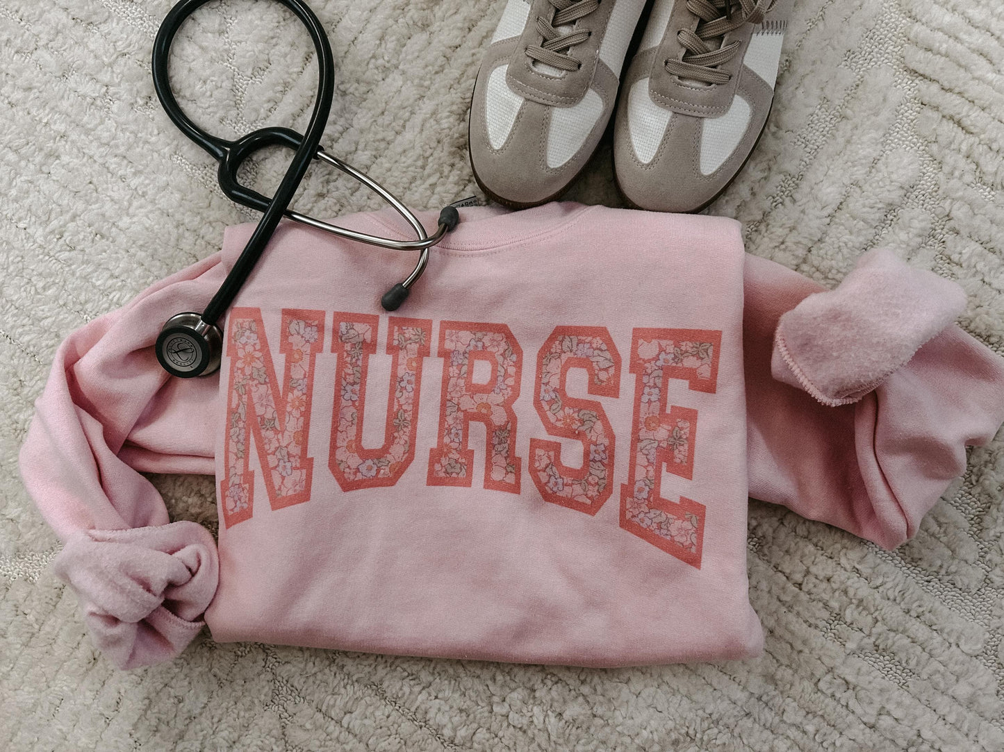 Nurse - Pink Floral crewneck sweatshirt