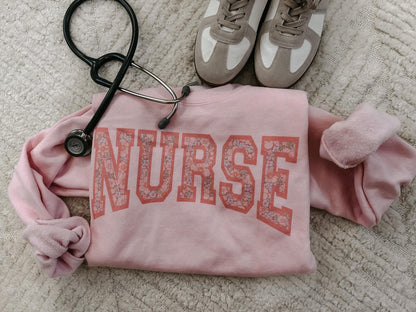 Nurse - Pink Floral crewneck sweatshirt